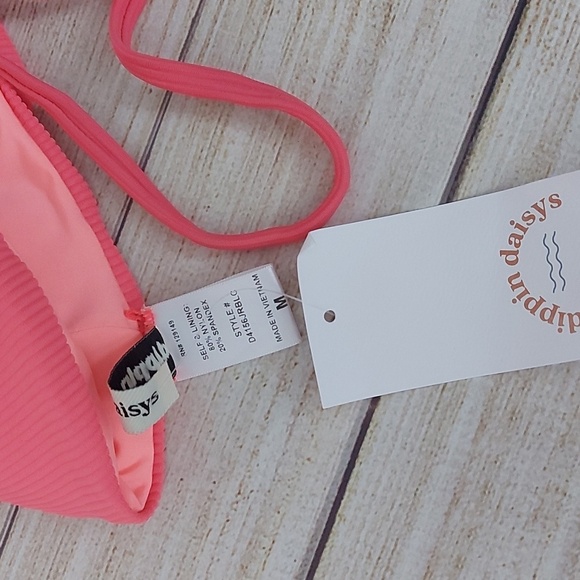 NWT Dippin' Daisy's Bikini Set Ribbed Texture Coral High Waist High Cut Size Med - Picture 6 of 7